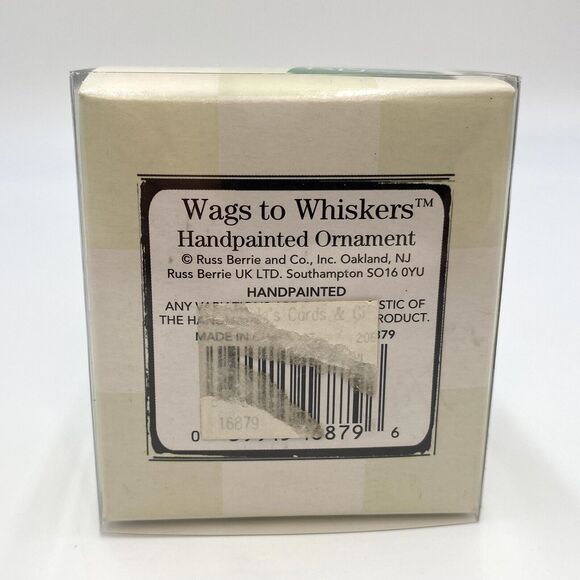 Russ Berrie Wags to Whiskers Hand Painted Christmas Ornament White Cat Kitten - Picture 6 of 6